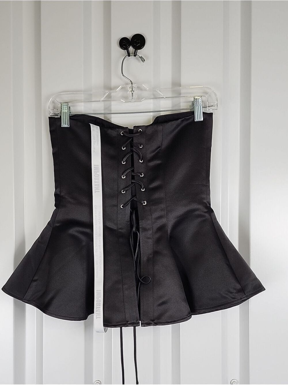 Adeirlina Black Satin Jeweled Peplum Corset Top Decorative Crystal Size Med NWT - Picture 2 of 9